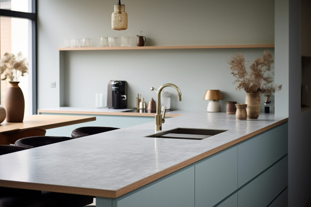 DIY concrete kitchen sink mold and materials ready for mixing and pouring at home