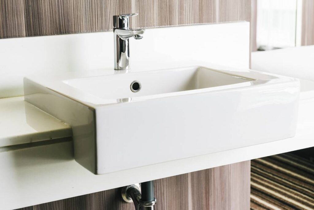 Epoxy sink installed in a modern kitchen countertop – heat and chemical resistant