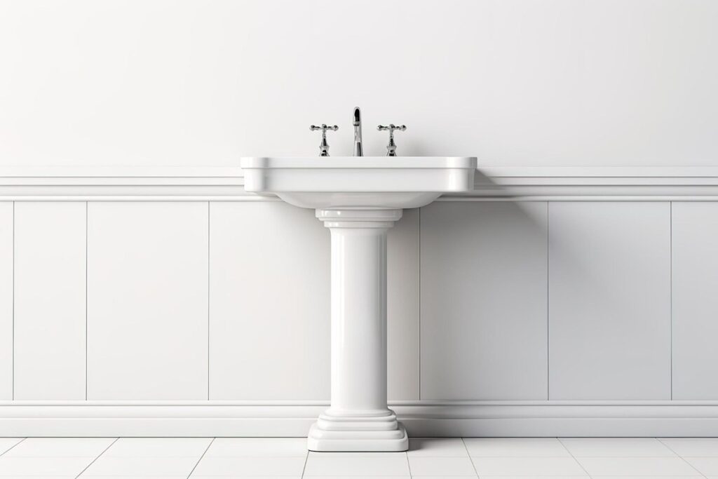 Vintage antique pedestal sink in a classic bathroom
