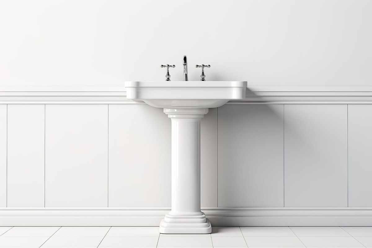 Vintage antique pedestal sink in a classic bathroom