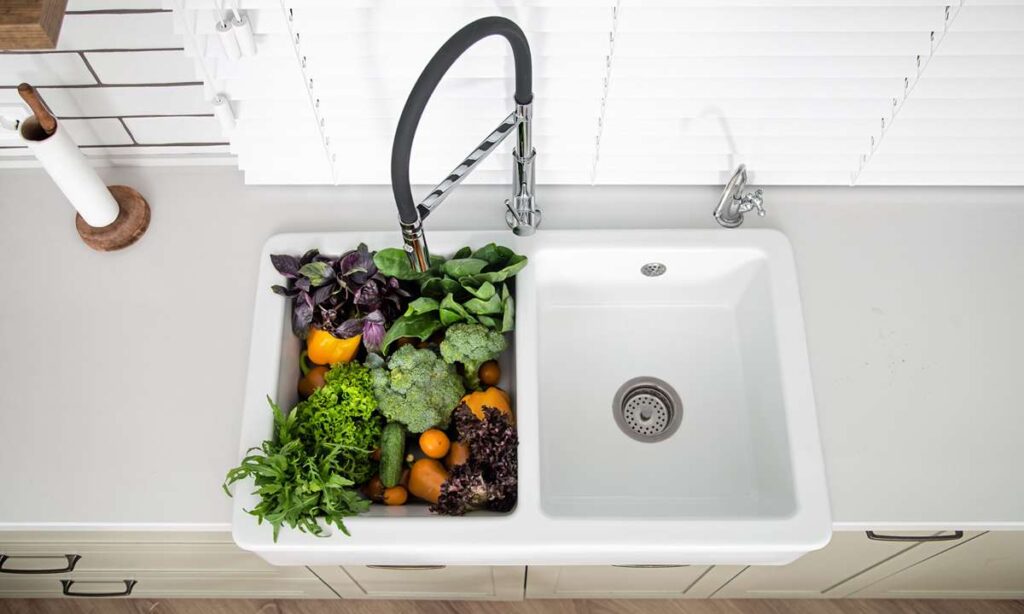 Drop-in kitchen sink with drainboard installed